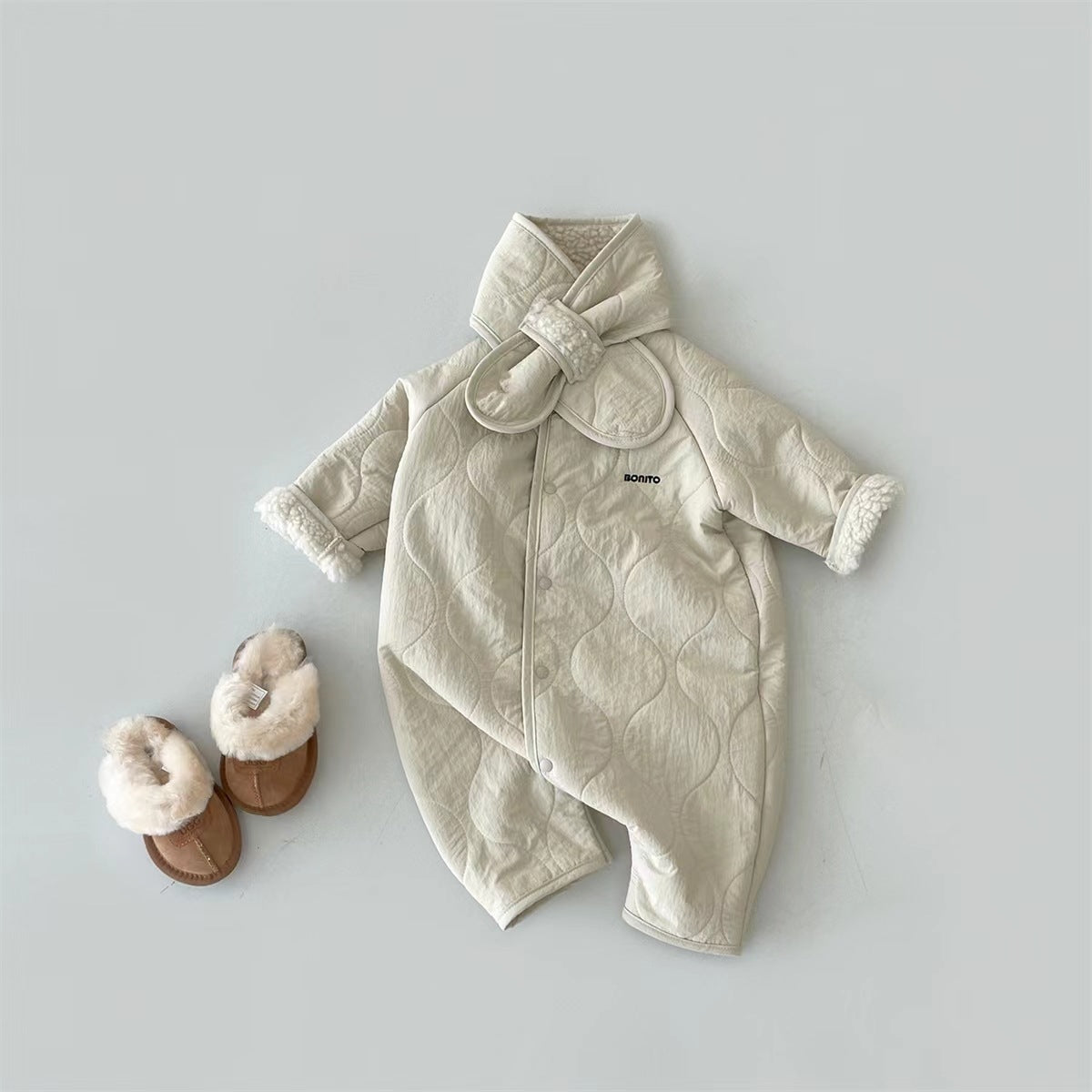 2 Pieces Set Baby Boys Solid Color Jumpsuits And Scarves