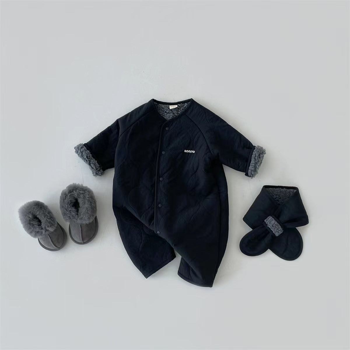 2 Pieces Set Baby Boys Solid Color Jumpsuits And Scarves