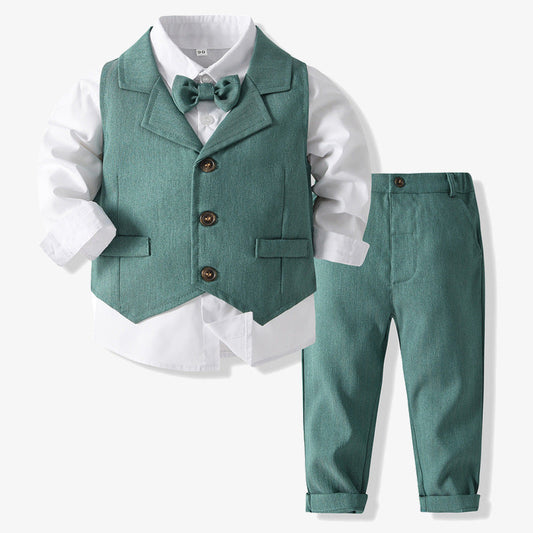 3 Pieces Set Baby Kid Boys Solid Color Shirts Vests Waistcoats And Pants