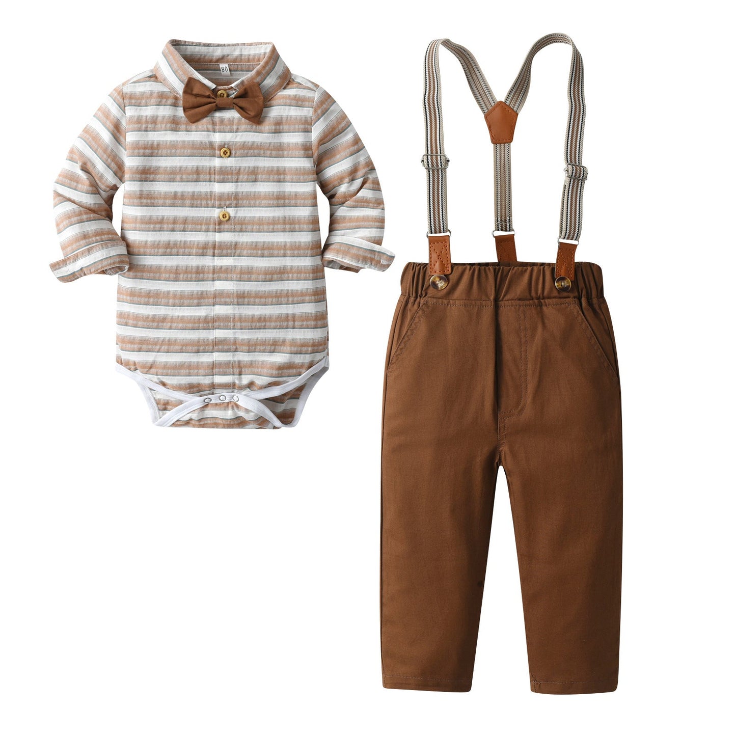 2 Pieces Set Baby Kid Boys Striped Rompers And Solid Color Pants