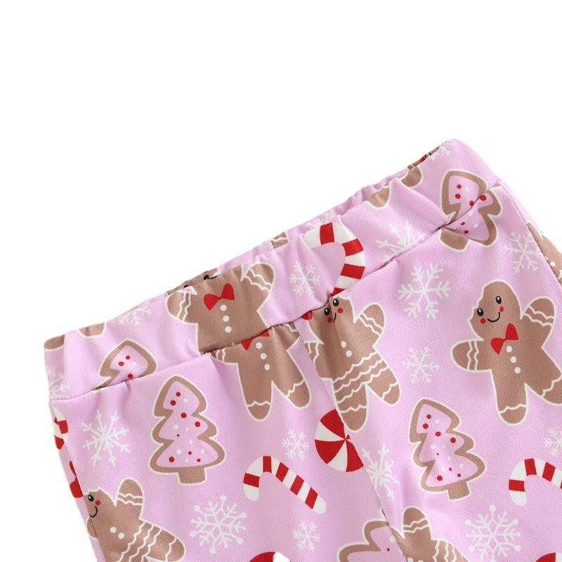 2 Pieces Set Baby Girls Christmas Letters Print Rompers And Cartoon Pants