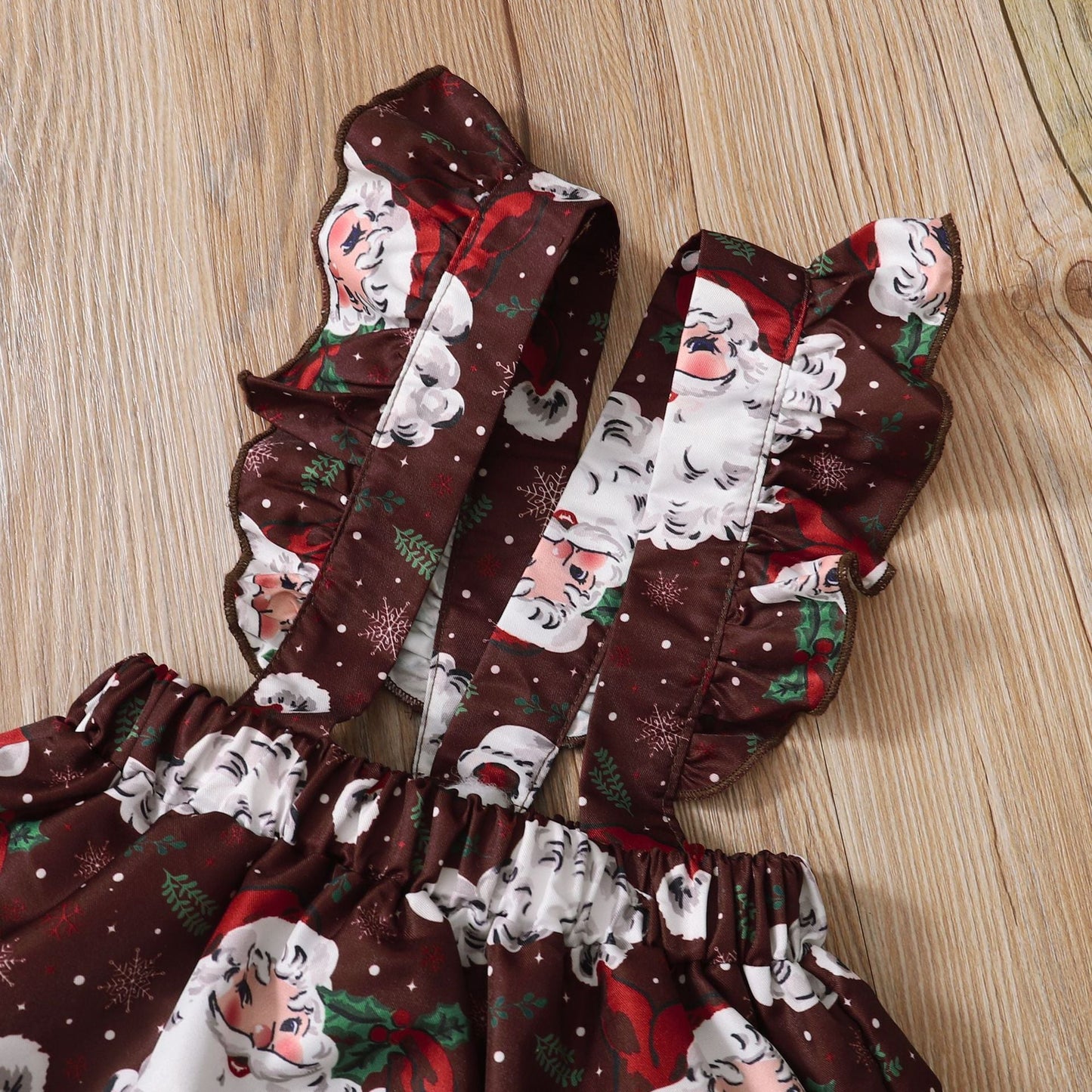 2 Pieces Set Baby Girls Christmas Solid Color Print Rompers And Cartoon Dresses