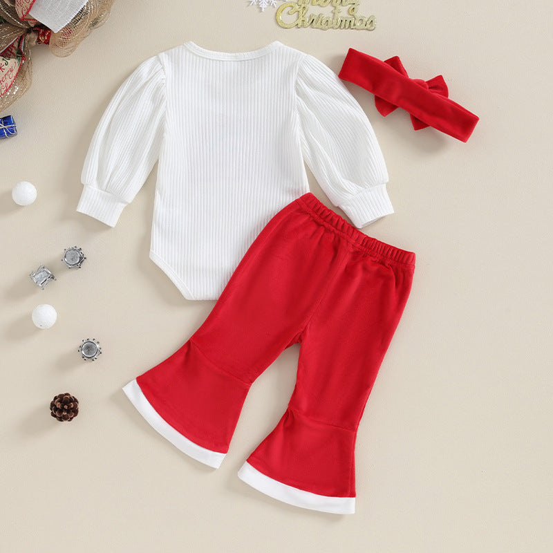 2 Pieces Set Baby Girls Christmas Letters Rompers And Solid Color Pants