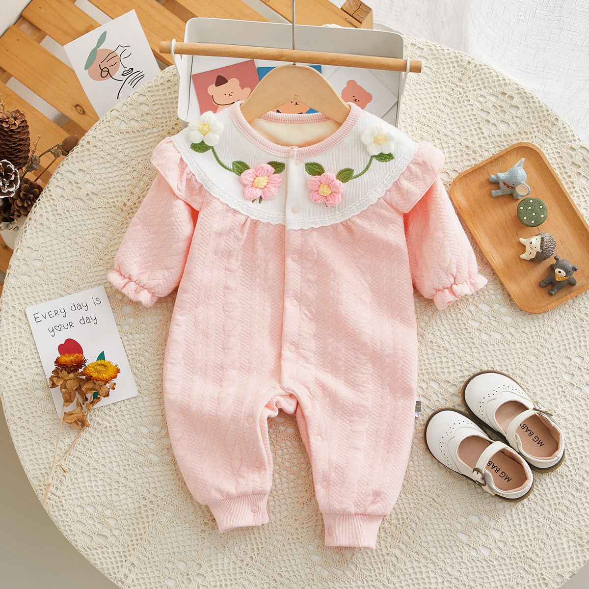 Baby Girls Flower Embroidered Jumpsuits