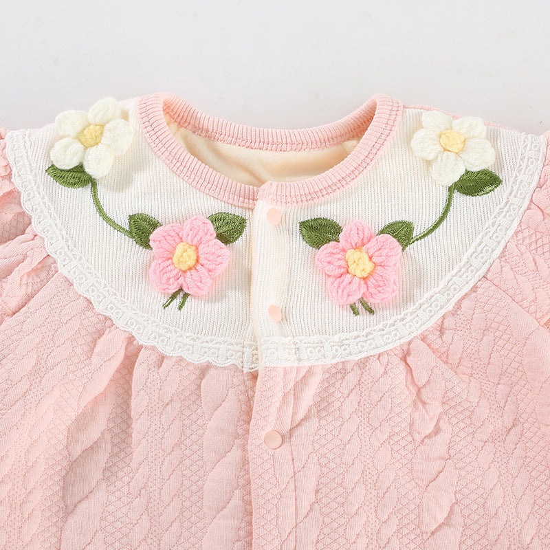 Baby Girls Flower Embroidered Jumpsuits