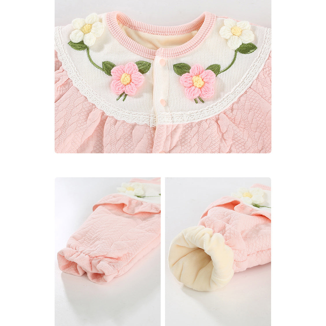 Baby Girls Flower Embroidered Jumpsuits