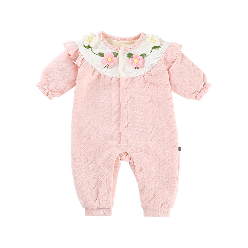 Baby Girls Flower Embroidered Jumpsuits