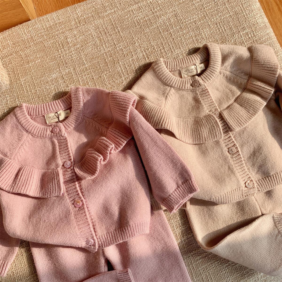 2 Pieces Set Baby Girls Solid Color Cardigan And Pants