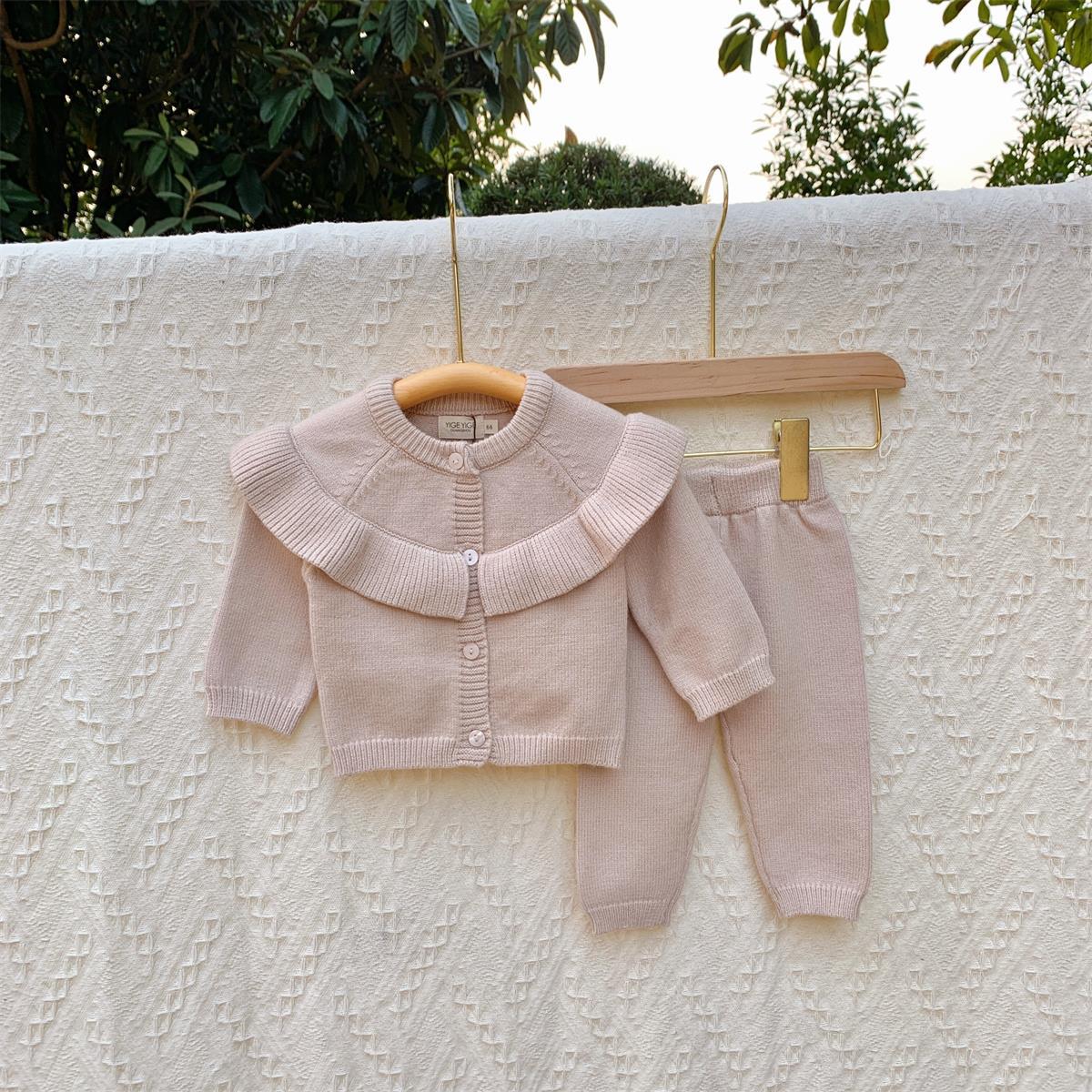 2 Pieces Set Baby Girls Solid Color Cardigan And Pants