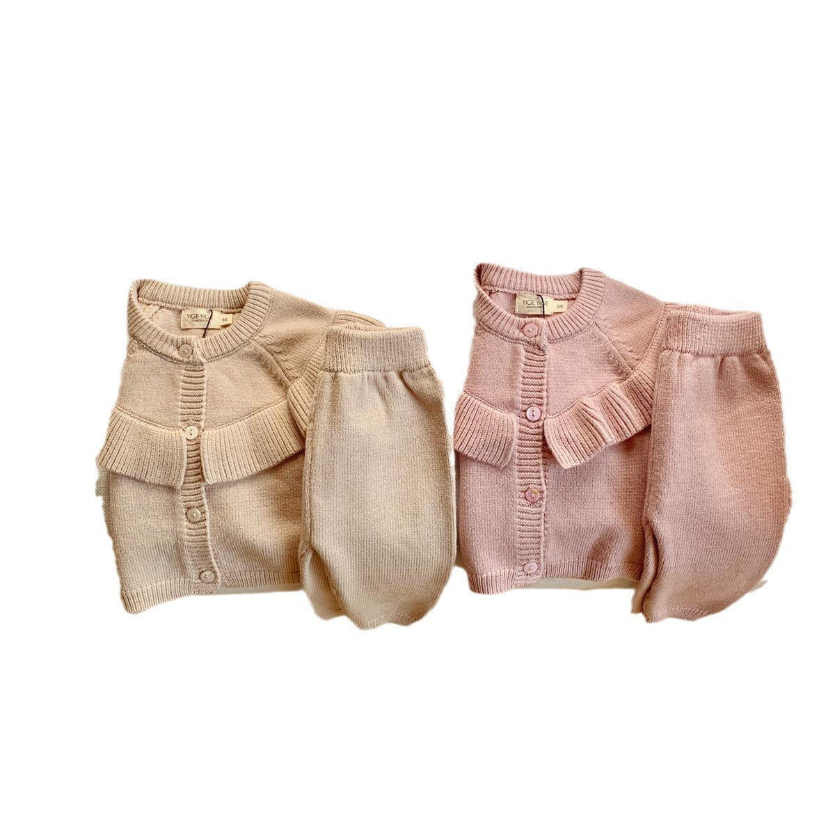 2 Pieces Set Baby Girls Solid Color Cardigan And Pants