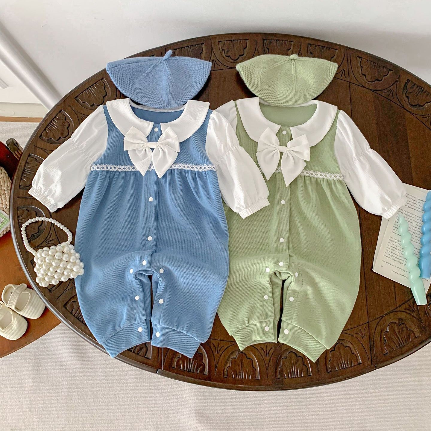 Baby Kid Girls Color-blocking Bow Jumpsuits