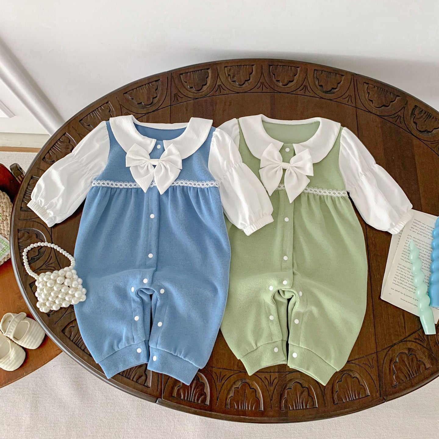 Baby Kid Girls Color-blocking Bow Jumpsuits