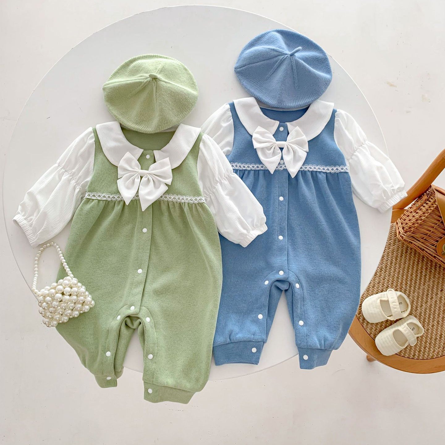 Baby Kid Girls Color-blocking Bow Jumpsuits