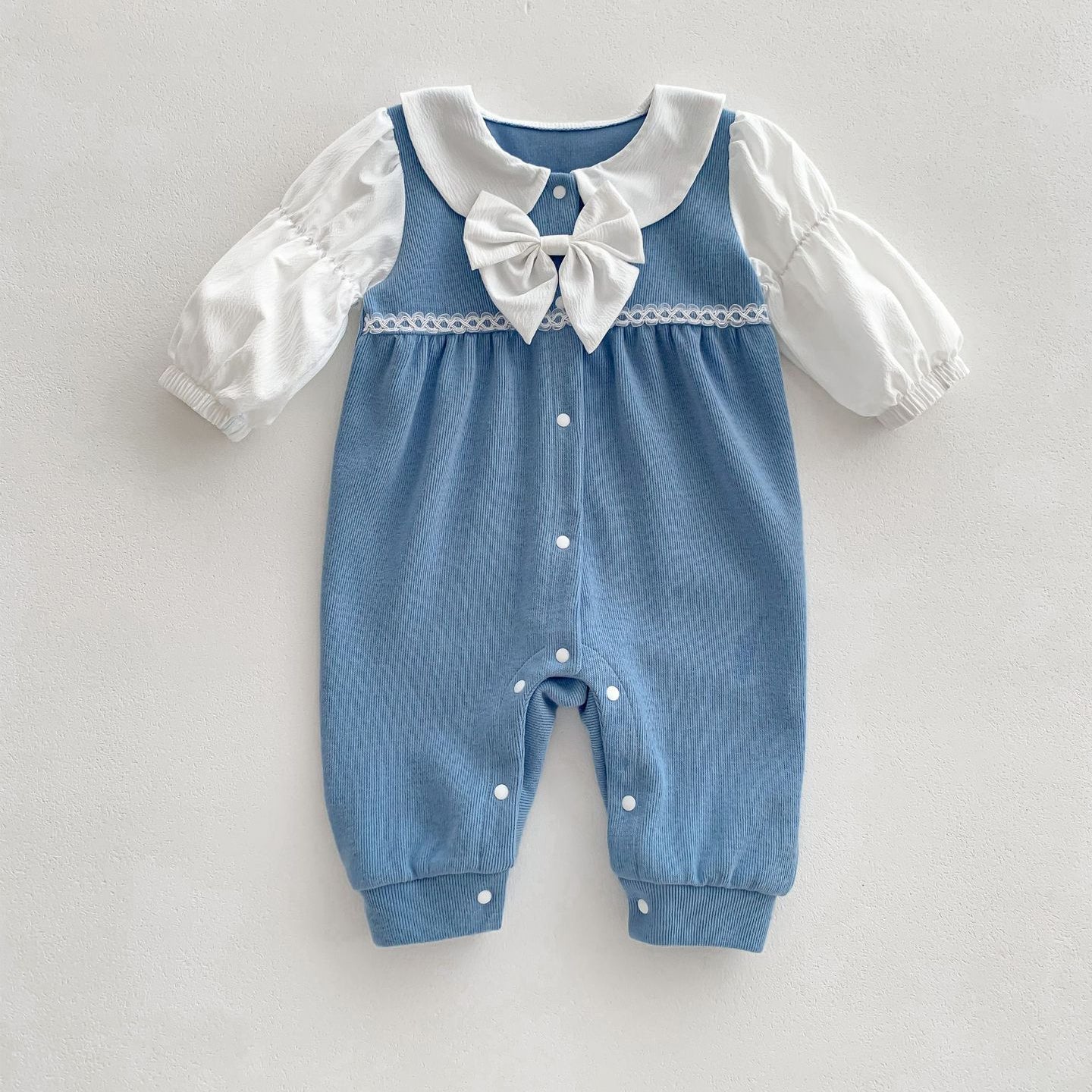 Baby Kid Girls Color-blocking Bow Jumpsuits