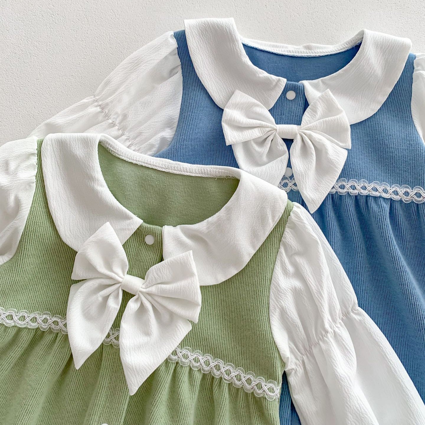 Baby Kid Girls Color-blocking Bow Jumpsuits