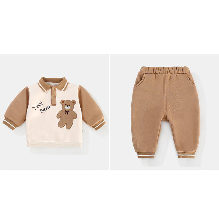 2 Pieces Set Baby Kid Boys Letters Cartoon Hoodies Sweatshirts And Solid Color Pants