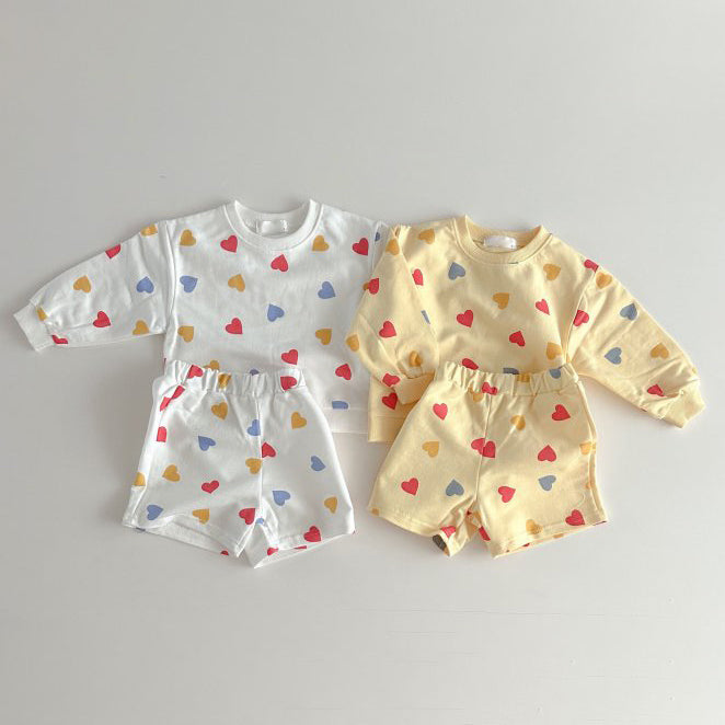 2 Pieces Set Baby Kid Girls Love heart Print Tops And Shorts