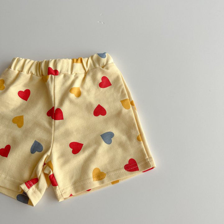 2 Pieces Set Baby Kid Girls Love heart Print Tops And Shorts