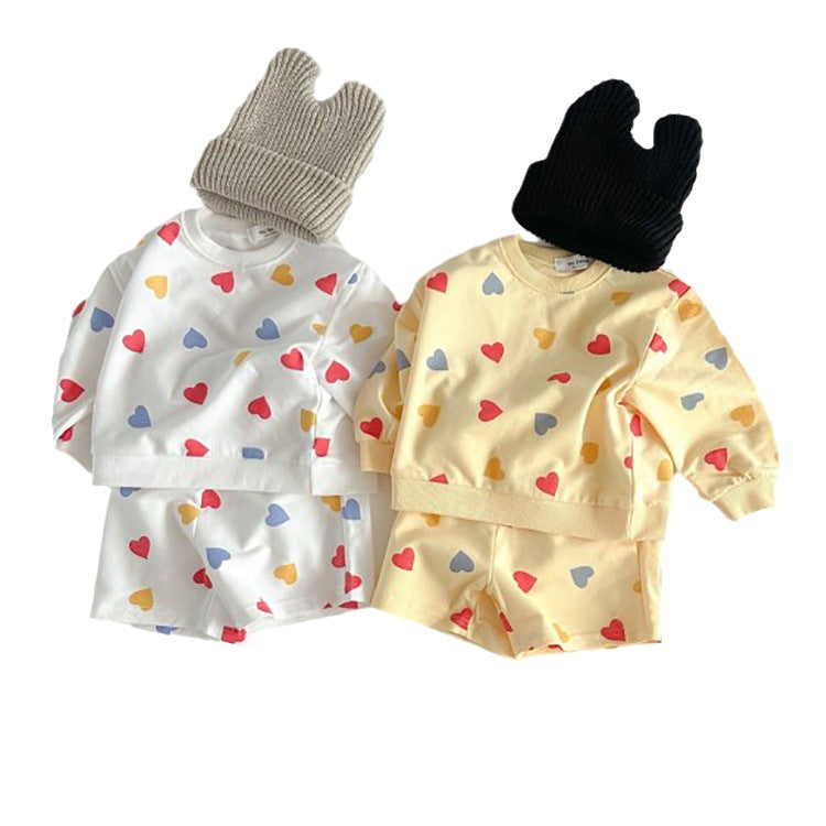 2 Pieces Set Baby Kid Girls Love heart Print Tops And Shorts