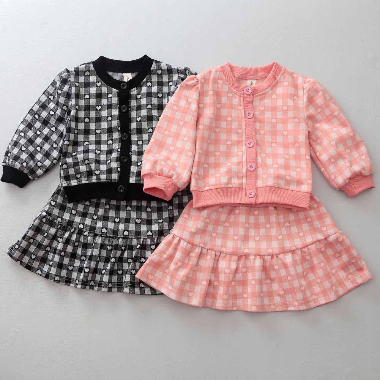 2 Pieces Set Baby Kid Girls Love heart Print Cardigan And Skirts