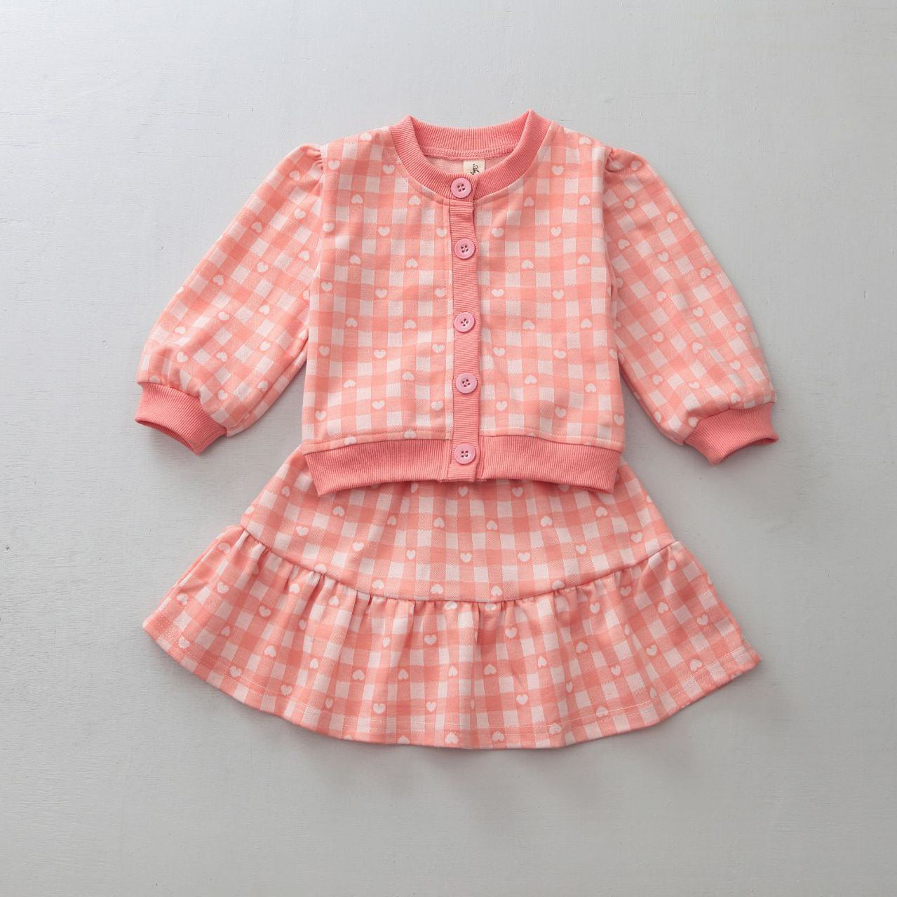 2 Pieces Set Baby Kid Girls Love heart Print Cardigan And Skirts