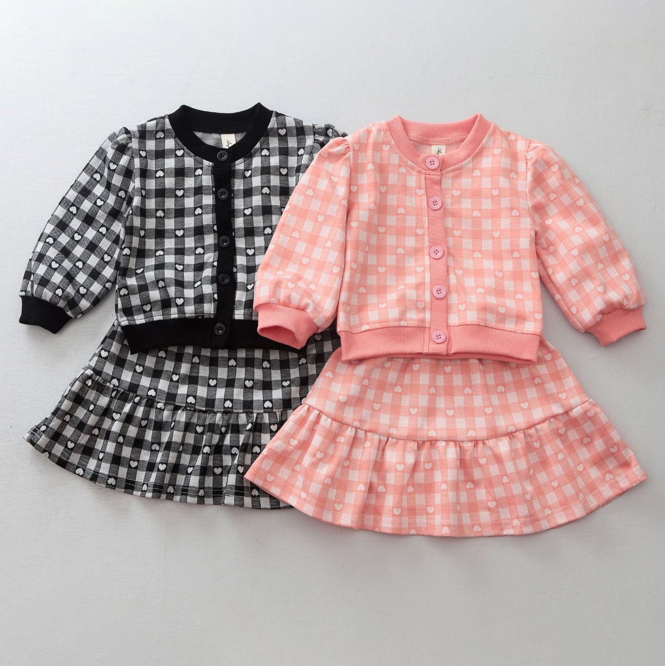 2 Pieces Set Baby Kid Girls Love heart Print Cardigan And Skirts