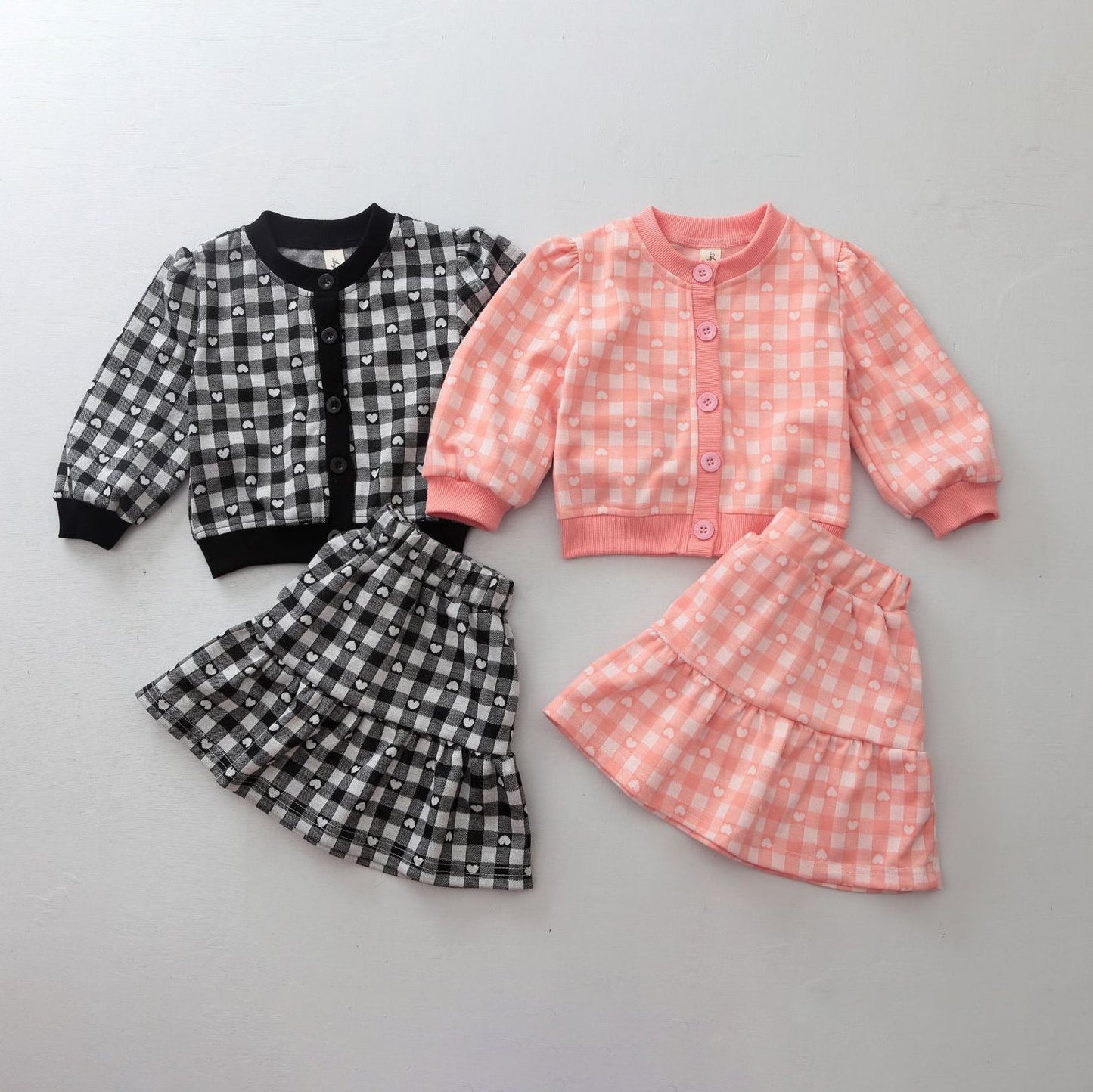 2 Pieces Set Baby Kid Girls Love heart Print Cardigan And Skirts