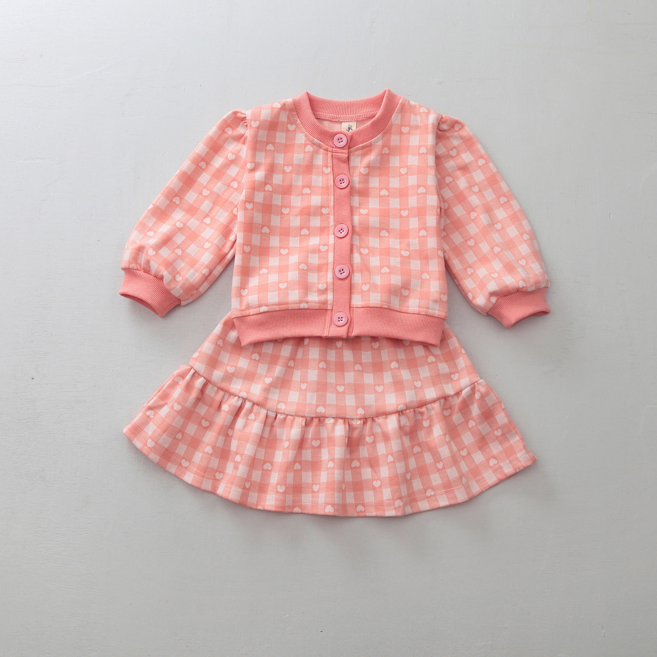 2 Pieces Set Baby Kid Girls Love heart Print Cardigan And Skirts