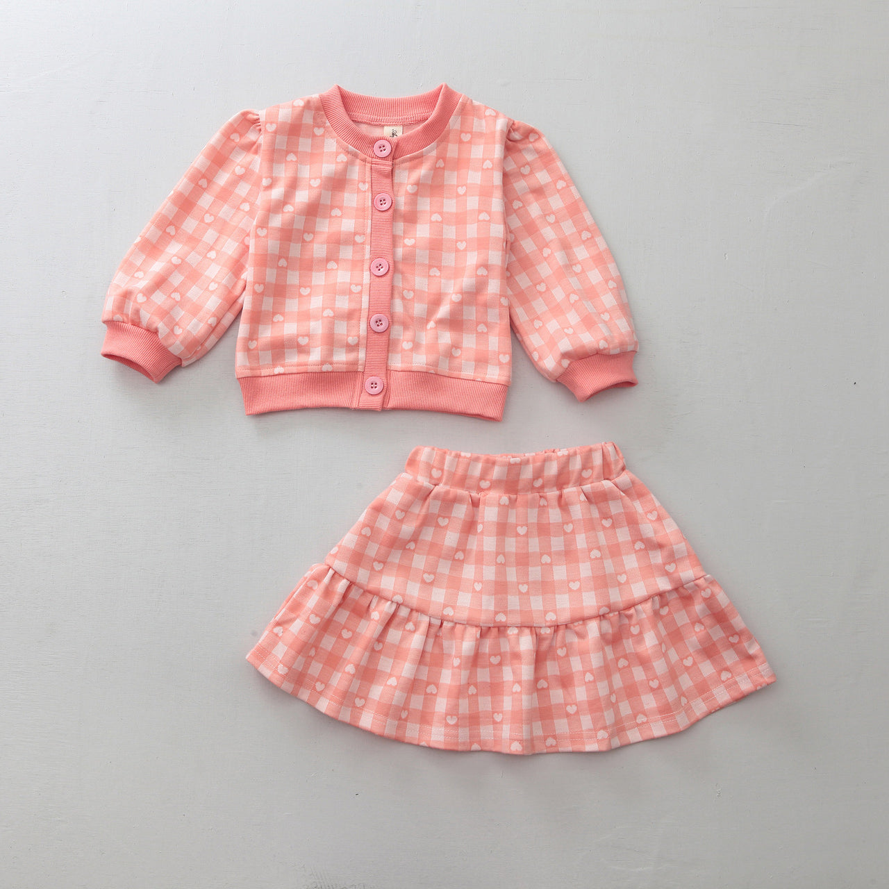 2 Pieces Set Baby Kid Girls Love heart Print Cardigan And Skirts