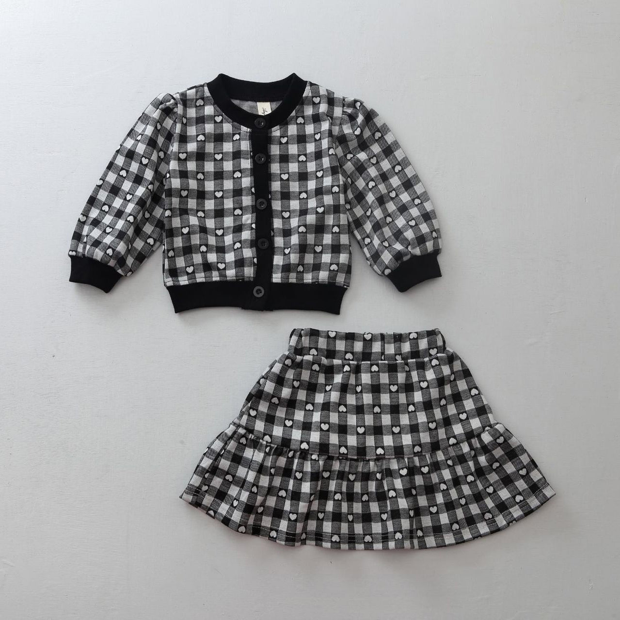 2 Pieces Set Baby Kid Girls Love heart Print Cardigan And Skirts