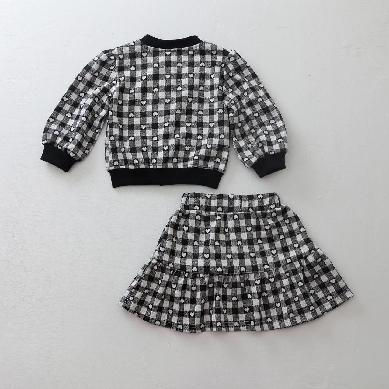 2 Pieces Set Baby Kid Girls Love heart Print Cardigan And Skirts