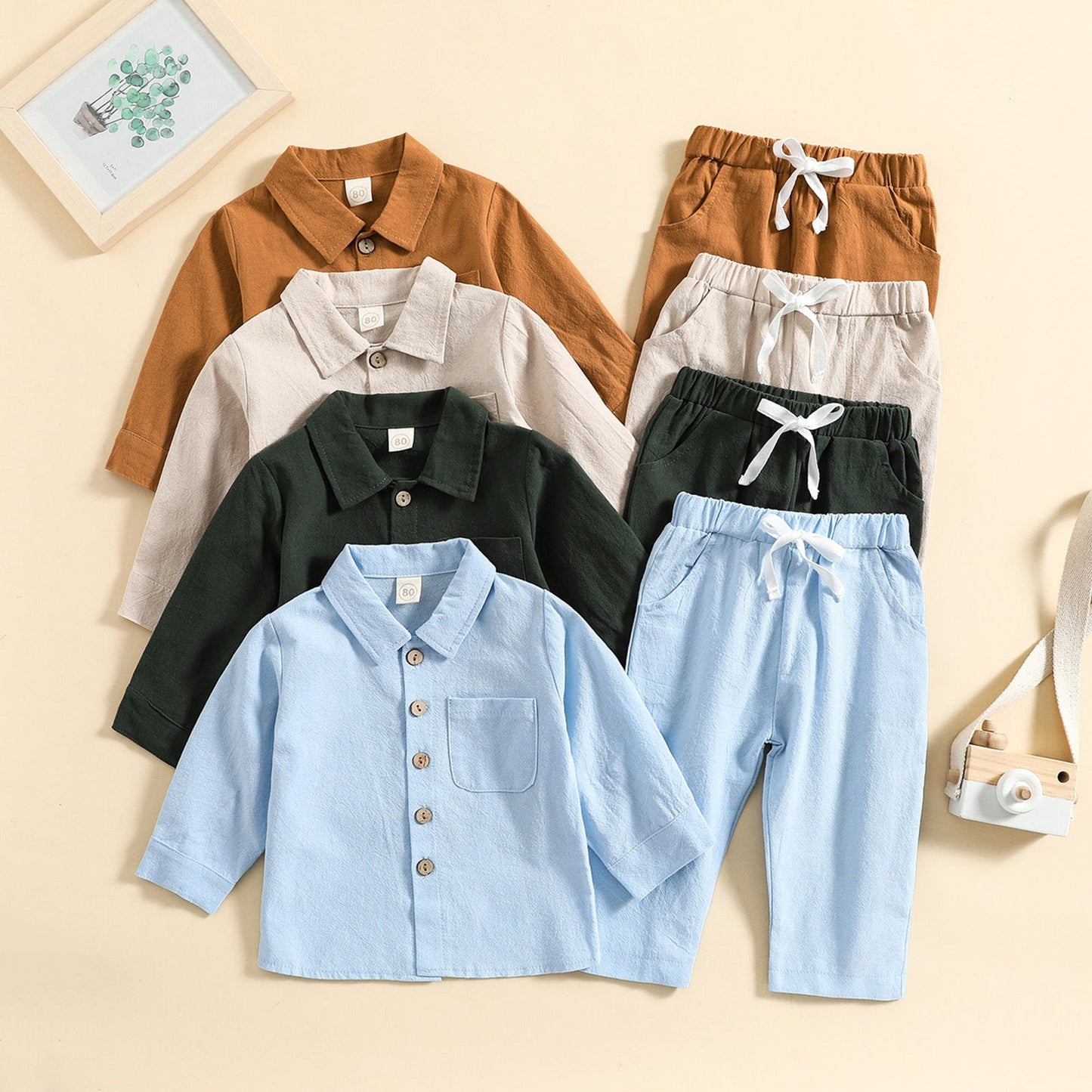 2 Pieces Set Baby Kid Boys Solid Color Shirts And Pants