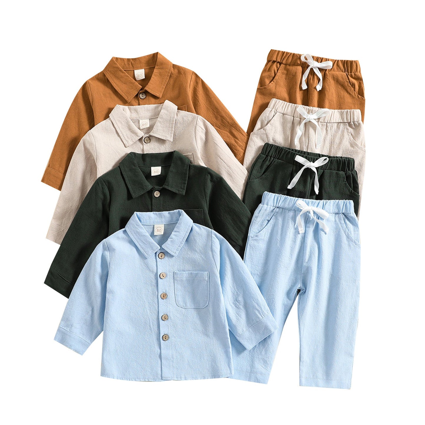 2 Pieces Set Baby Kid Boys Solid Color Shirts And Pants