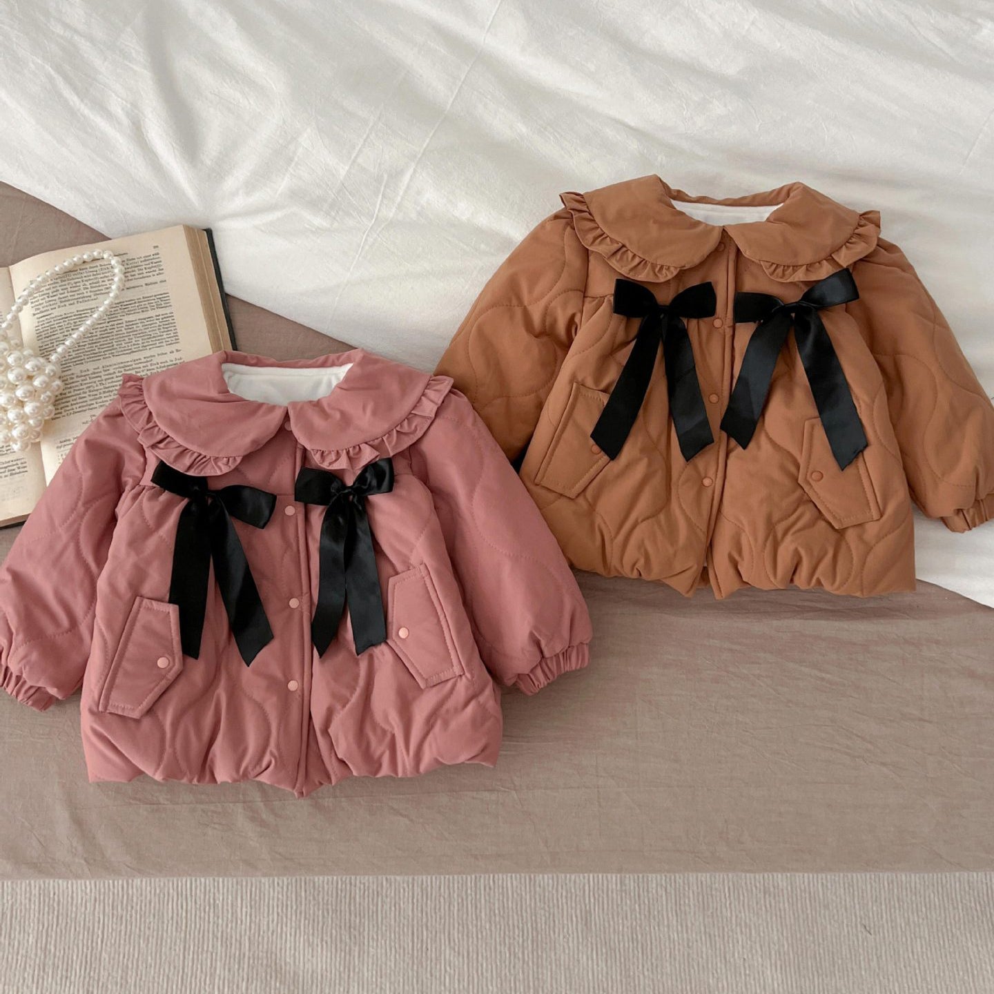 Baby Kid Girls Solid Color Bow Jackets Outwears