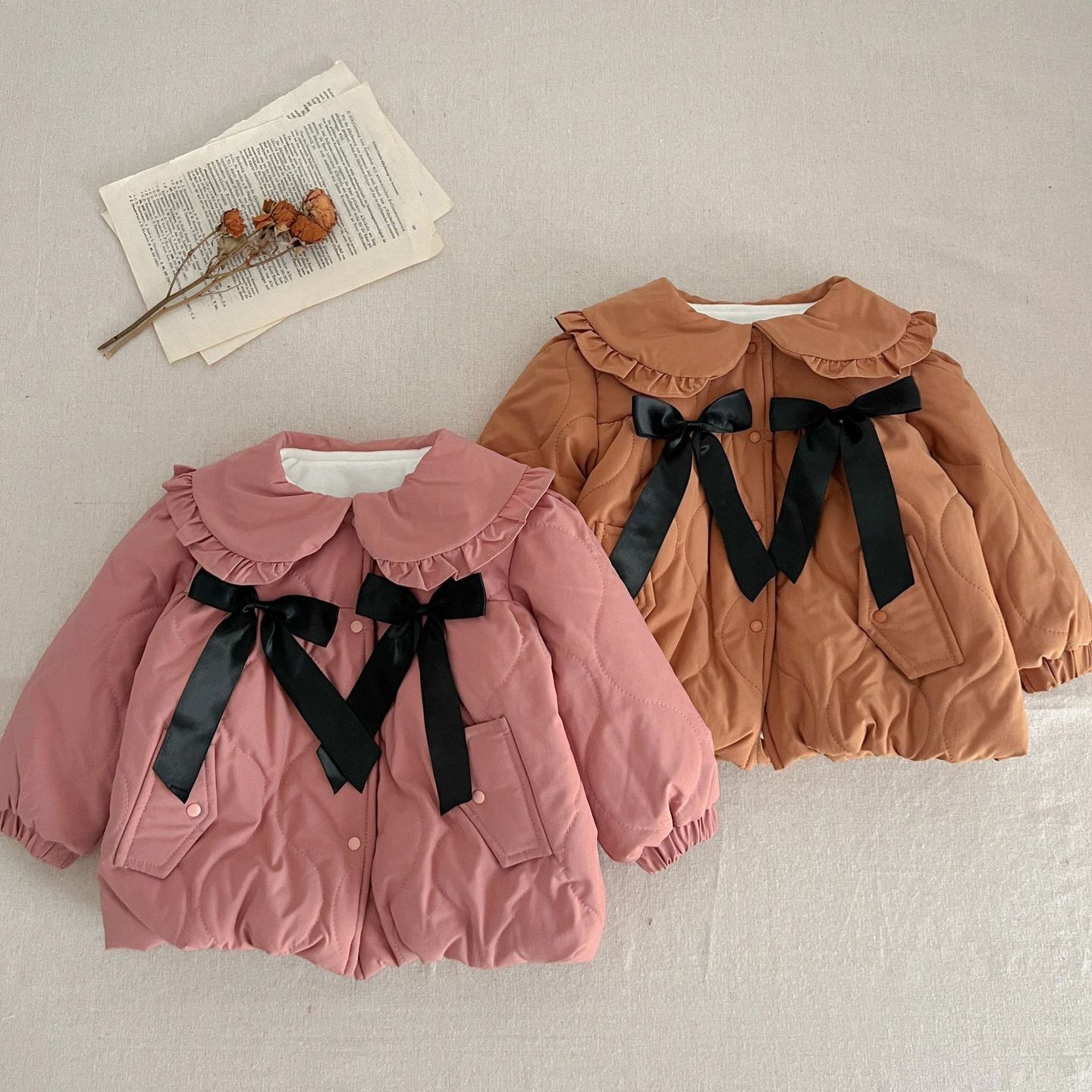 Baby Kid Girls Solid Color Bow Jackets Outwears