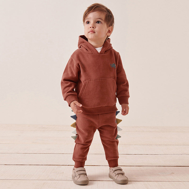 2 Pieces Set Baby Kid Boys Solid Color Dinosaur Hoodies Sweatshirts And Pants