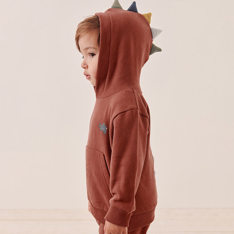 2 Pieces Set Baby Kid Boys Solid Color Dinosaur Hoodies Sweatshirts And Pants