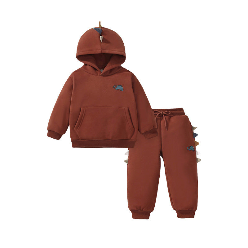 2 Pieces Set Baby Kid Boys Solid Color Dinosaur Hoodies Sweatshirts And Pants