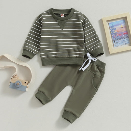 2 Pieces Set Baby Kid Boys Striped Tops And Solid Color Pants