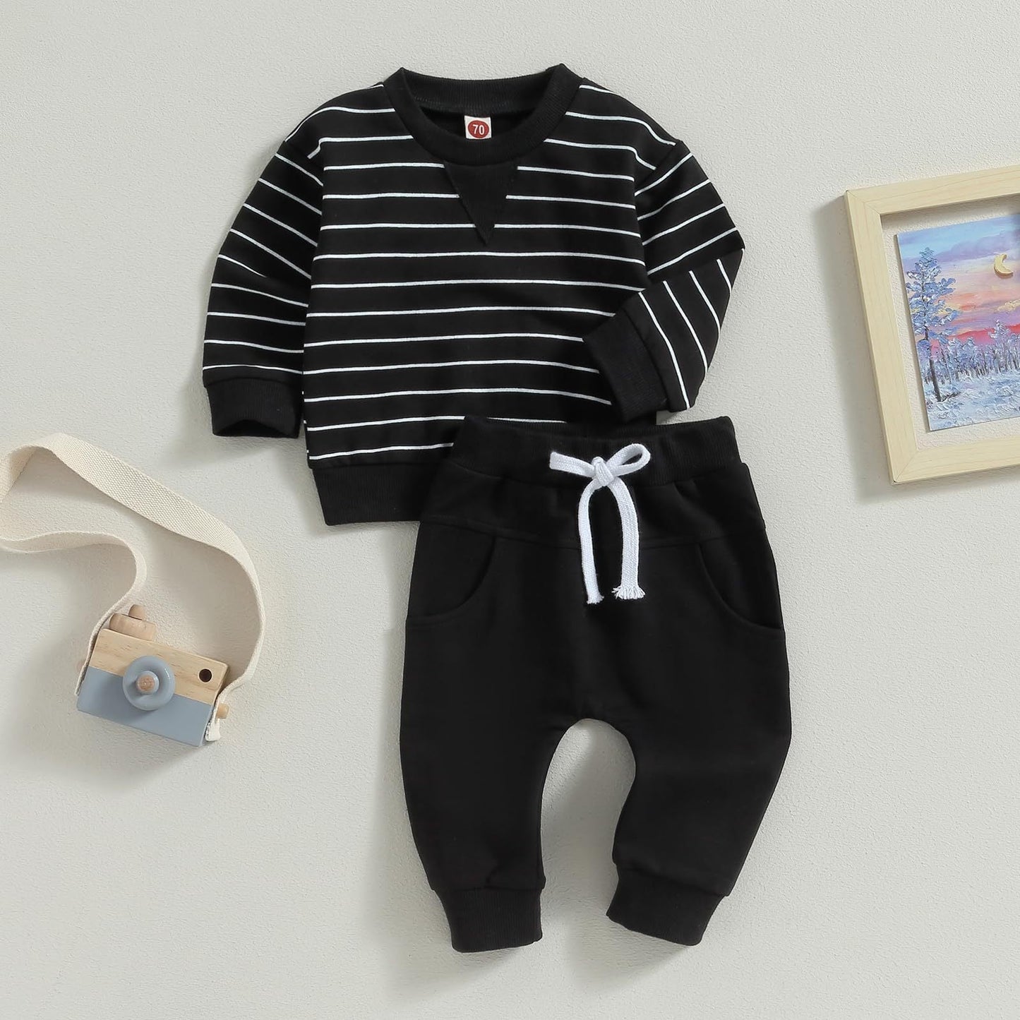 2 Pieces Set Baby Kid Boys Striped Tops And Solid Color Pants