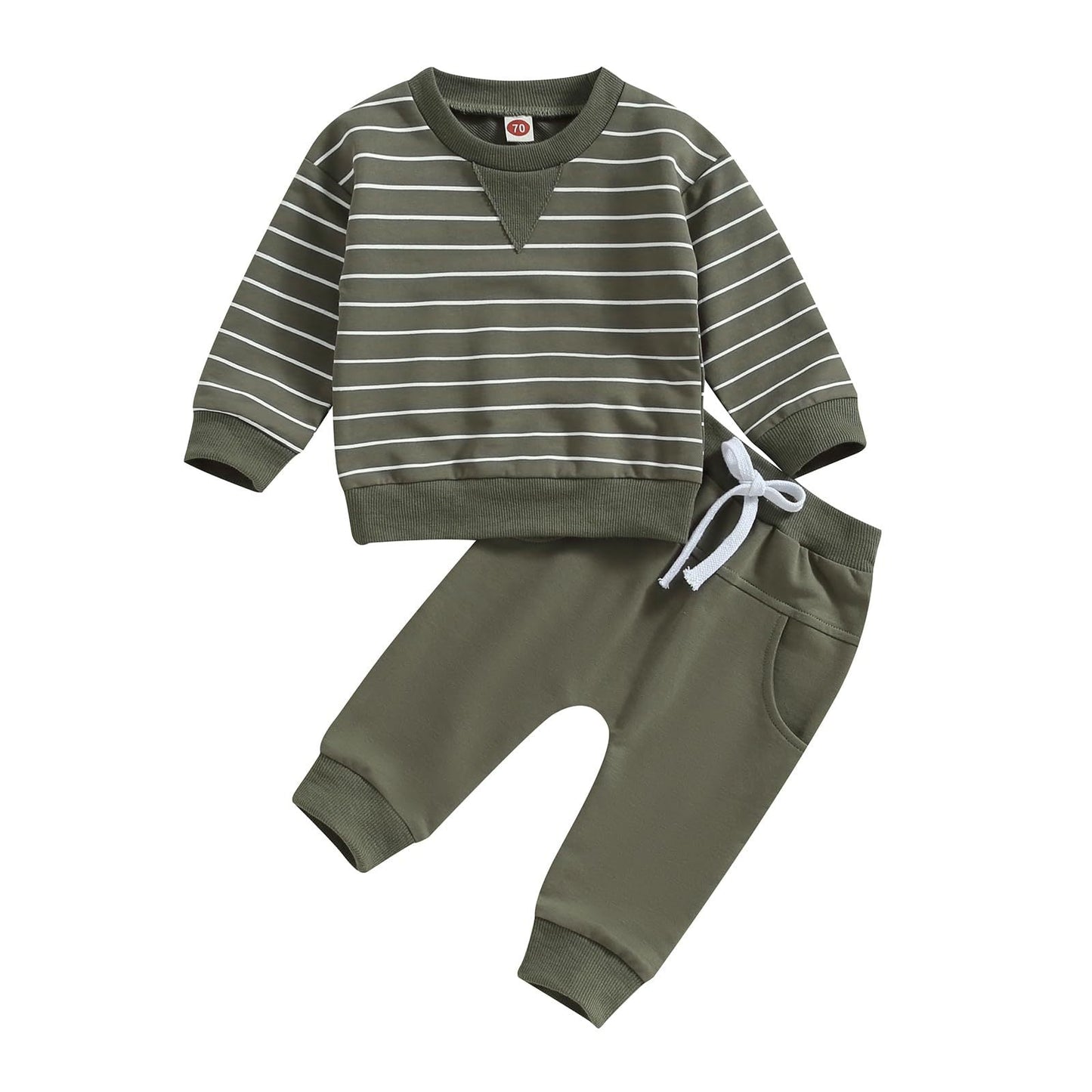 2 Pieces Set Baby Kid Boys Striped Tops And Solid Color Pants