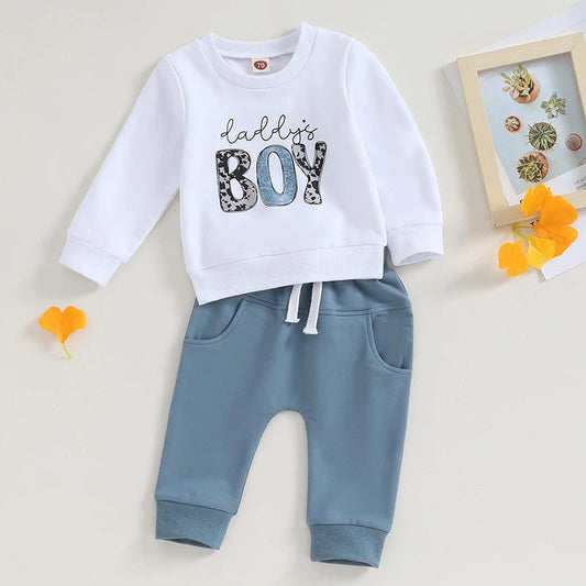 2 Pieces Set Baby Kid Boys Letters Tops Solid Color And Camo Pants