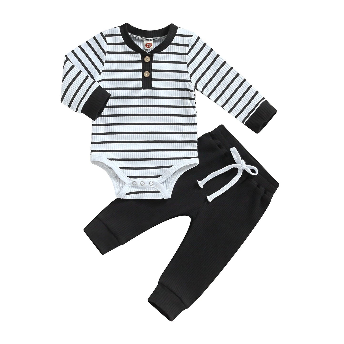 2 Pieces Set Baby Boys Striped Rompers And Solid Color Pants