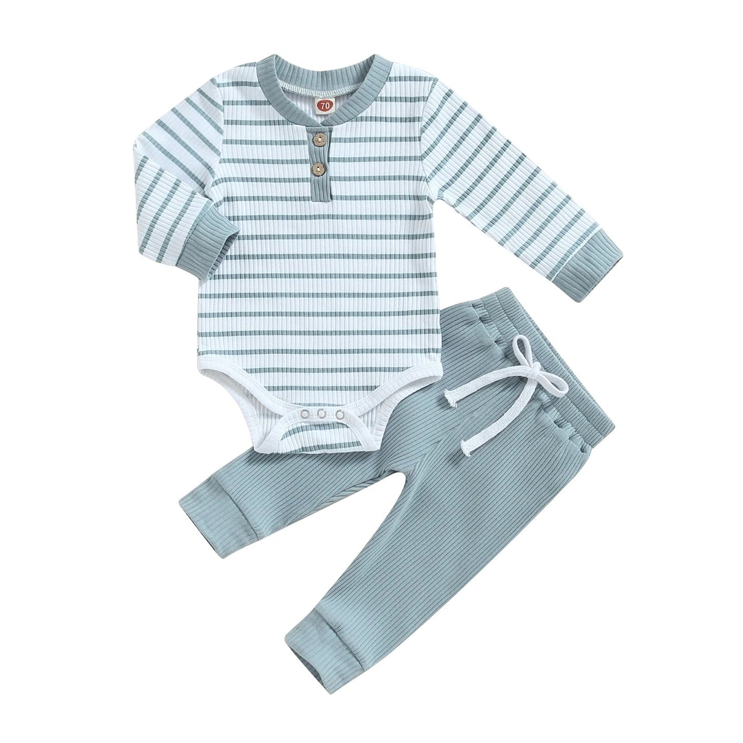 2 Pieces Set Baby Boys Striped Rompers And Solid Color Pants