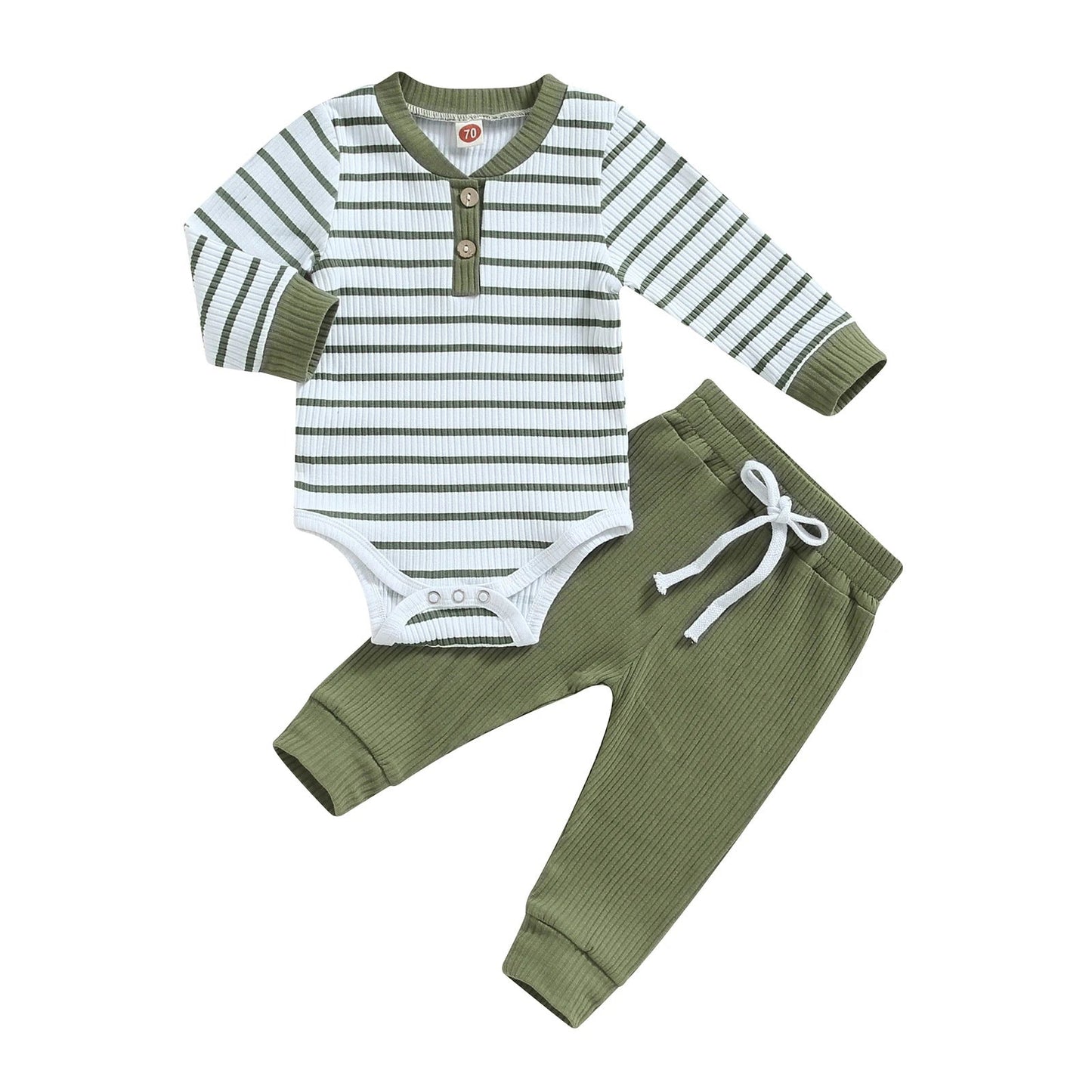 2 Pieces Set Baby Boys Striped Rompers And Solid Color Pants