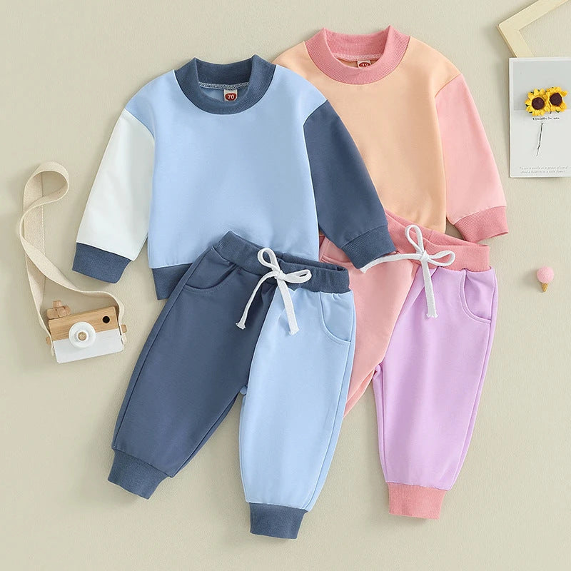 2 Pieces Set Baby Kid Girls Boys Color-blocking Hoodies Sweatshirts And Pants