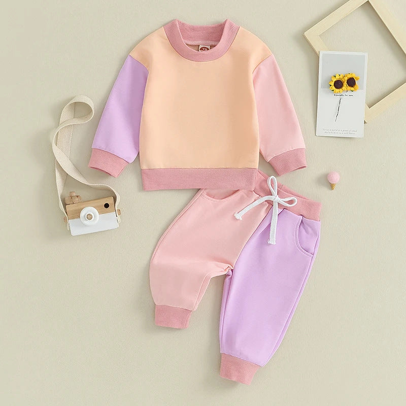 2 Pieces Set Baby Kid Girls Boys Color-blocking Hoodies Sweatshirts And Pants