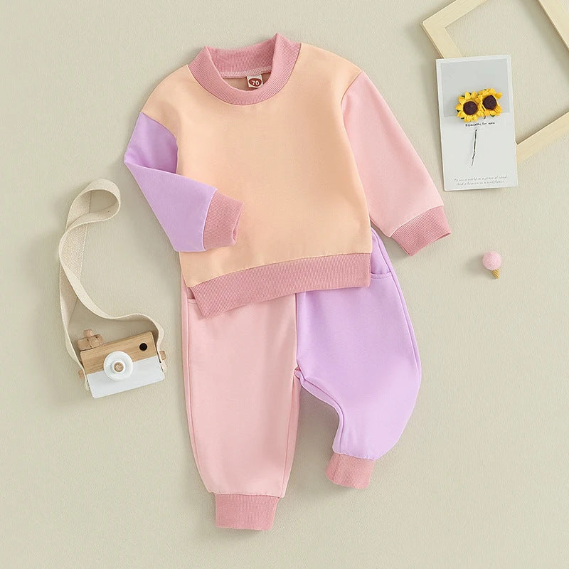 2 Pieces Set Baby Kid Girls Boys Color-blocking Hoodies Sweatshirts And Pants