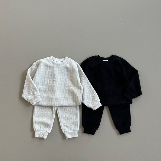 2 Pieces Set Baby Kid Boys Solid Color Tops And Pants