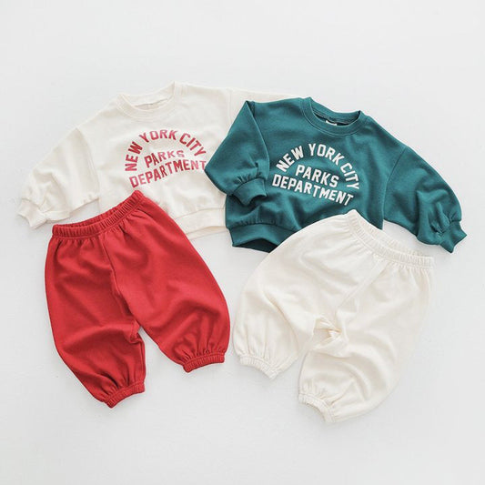 2 Pieces Set Baby Kid Girls Boys Letters Hoodies Sweatshirts And Solid Color Pants